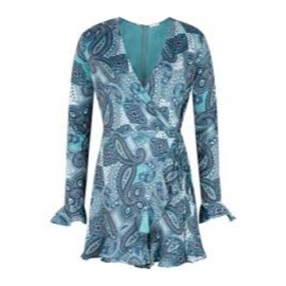 Boho Satin‎ Romper Ruffled Serenity Blue Size S RefI023-2 - Picture 8 of 13
